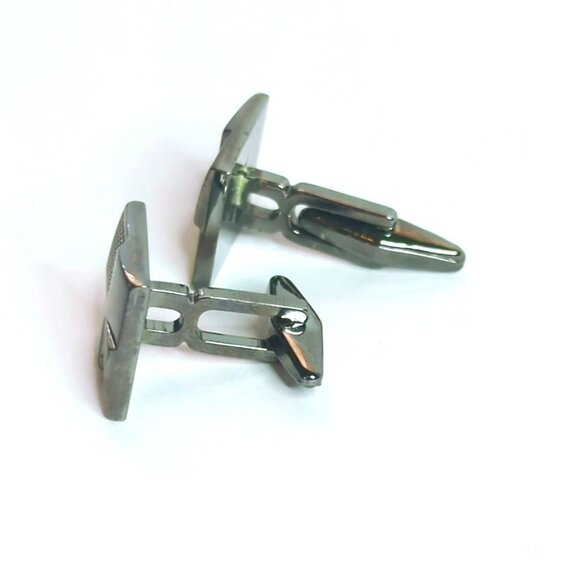 Gray Gunmetal Dual Pattern Square Cufflinks - Picture 4 of 4